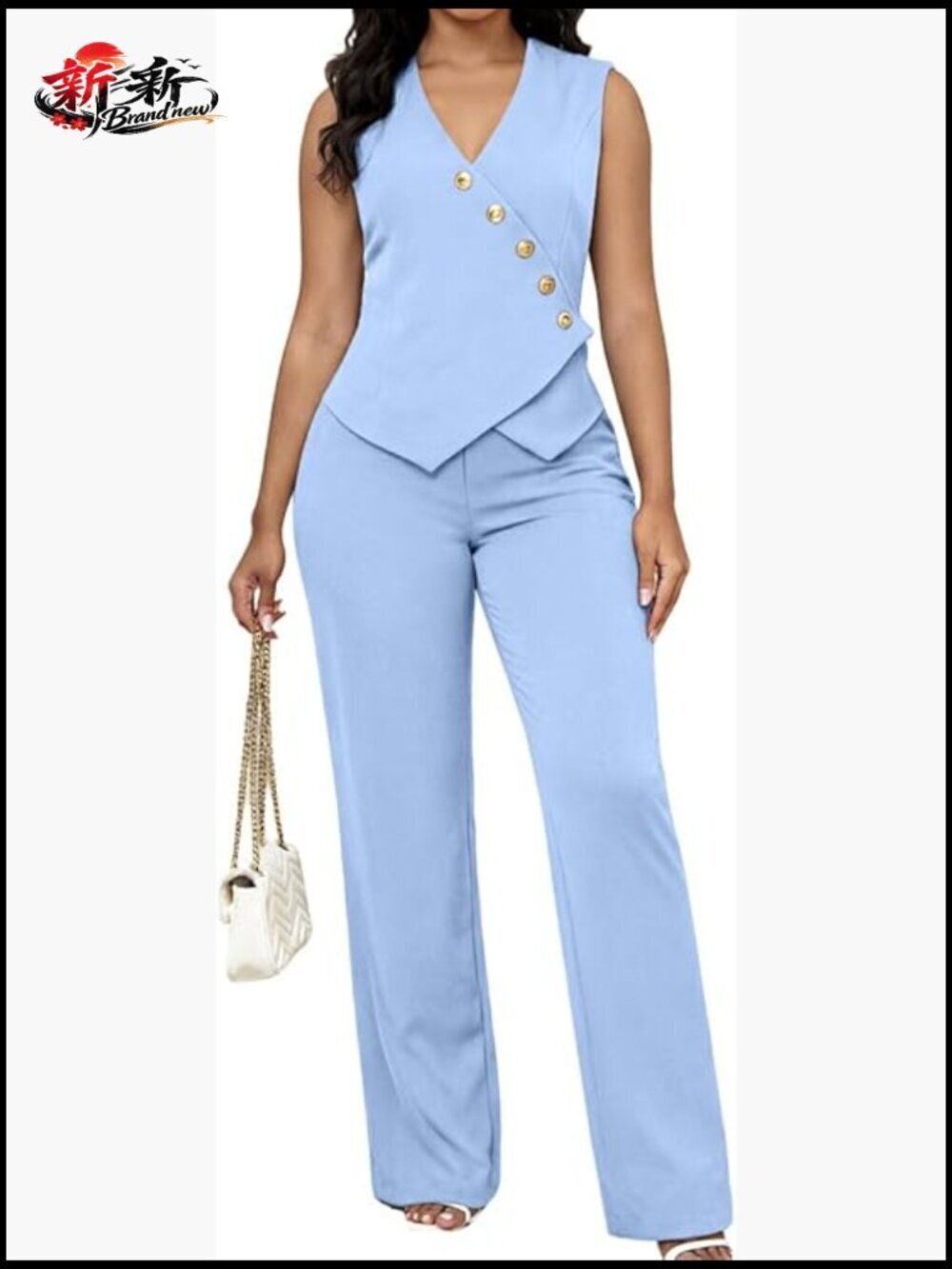 Sleeveless Blazer Vest & High-Waisted Pants Set Dressy Business 2 Piece